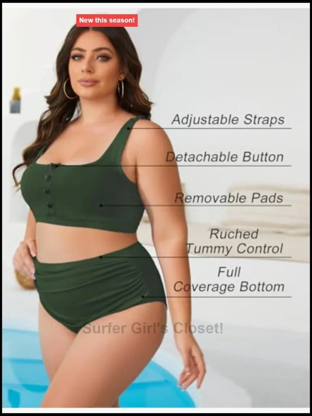 Plus Size High Waist Bikini Set Two Piece Tummy Control Swimsuit